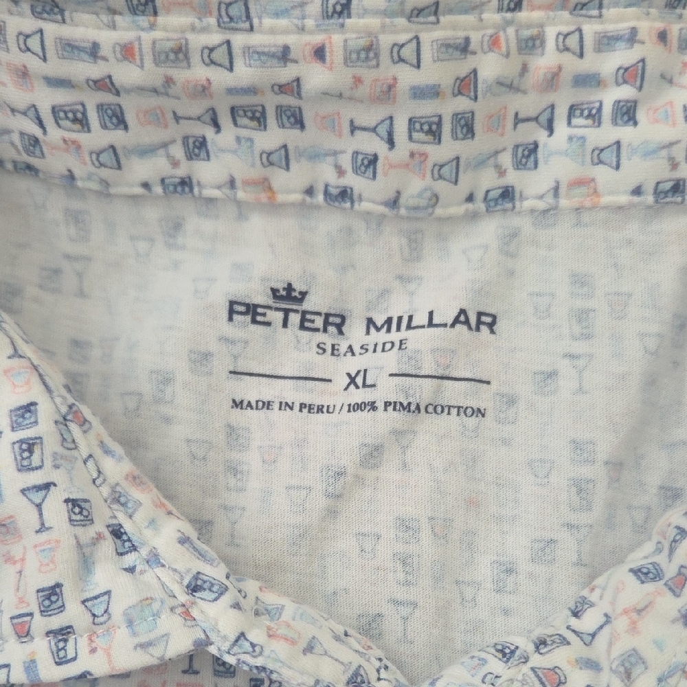 Peter Millar Men's Seaside XL Cocktail Drinks All Over Print Polo Shirt - Picture 2 of 5